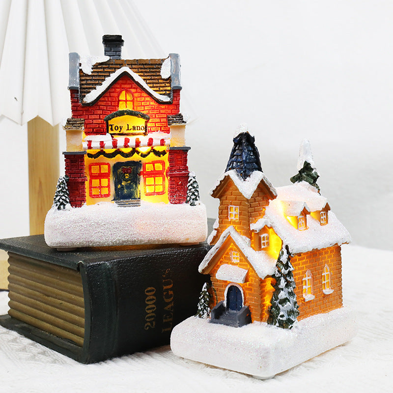 HKM-378643 Luminous Cartoon Resin Small House Christmas Ornaments for Festive Decor