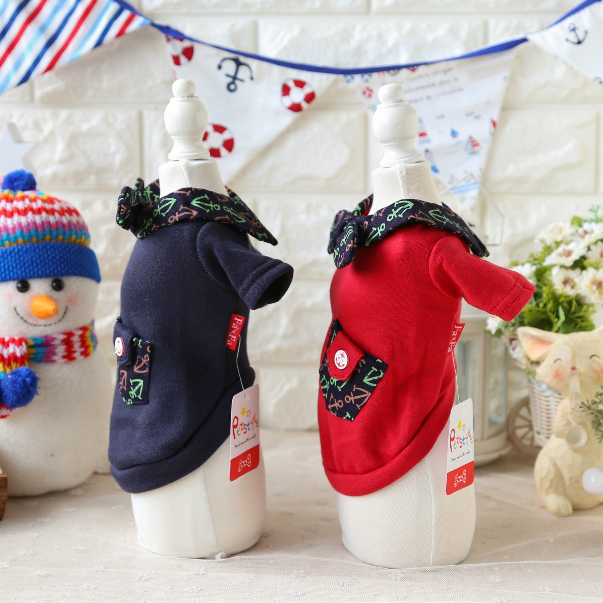 HKM-379027 Navy Blue & Red Cotton Anchor Pocket Scarf for Dogs - Casual Two-Legged Apparel