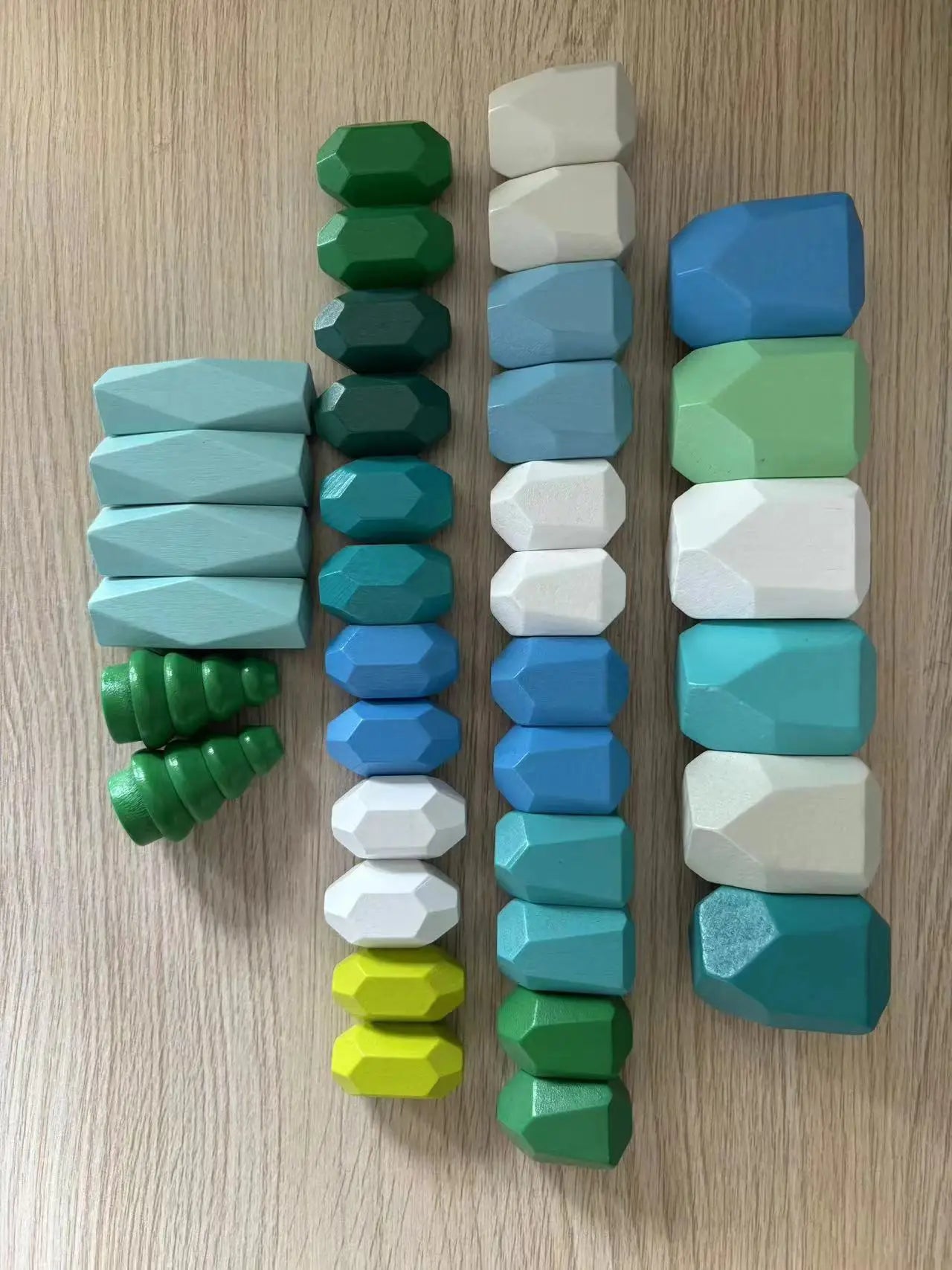 HKM-379347 Rainbow Wooden Stacking Blocks - Montessori Educational Toy for Kids 2-14 Years
