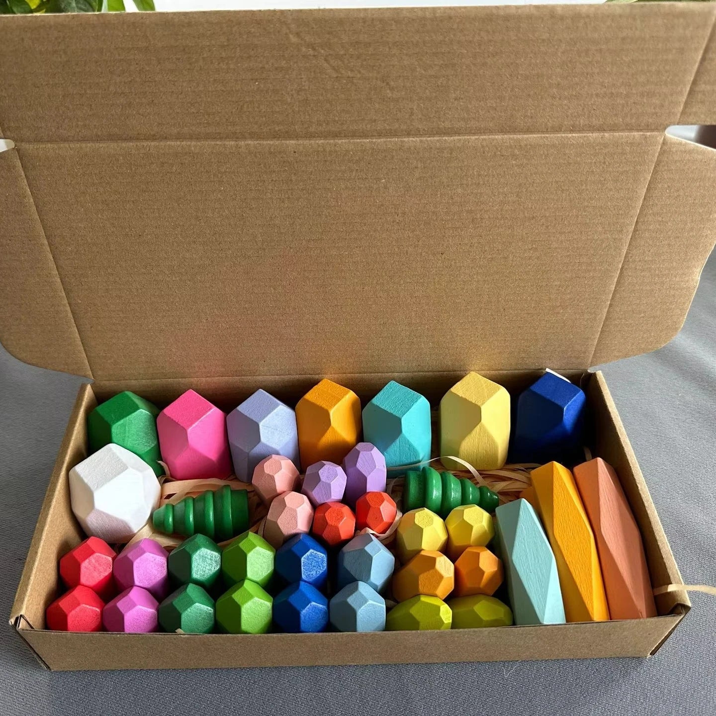 HKM-379347 Rainbow Wooden Stacking Blocks - Montessori Educational Toy for Kids 2-14 Years