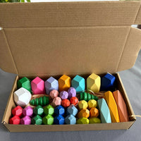 HKM-379347 Rainbow Wooden Stacking Blocks - Montessori Educational Toy for Kids 2-14 Years