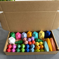 HKM-379347 Rainbow Wooden Stacking Blocks - Montessori Educational Toy for Kids 2-14 Years