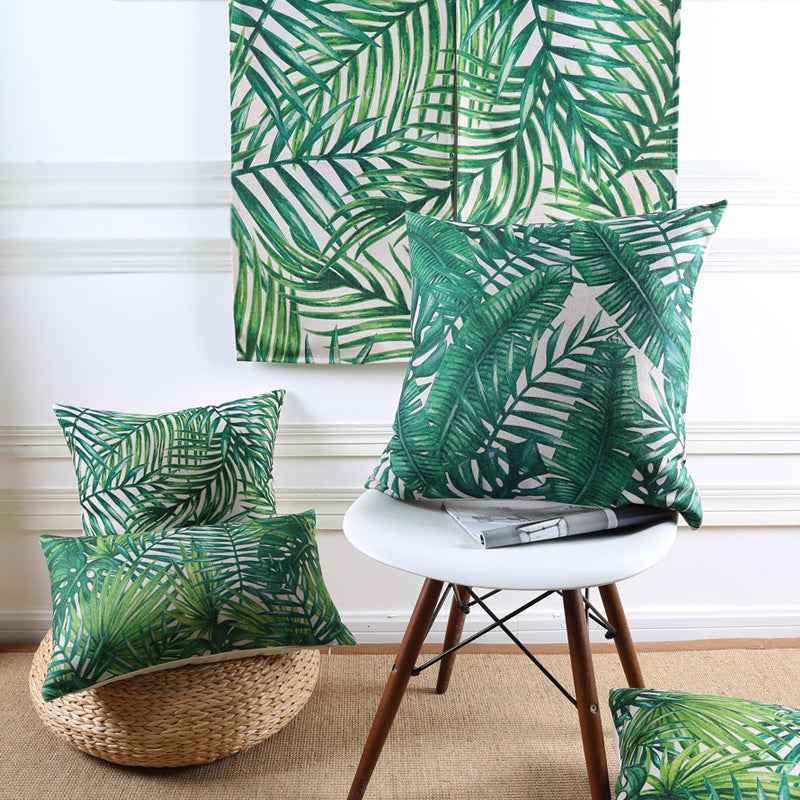 HKM-379475 Tropical Rainforest Blended Cushion Cover - 45x45cm Pillowcase for Modern Decor