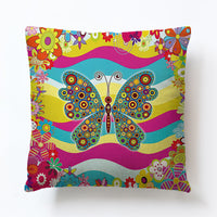 HKM-379795 Butterfly Pattern Cotton Linen Pillowcase, European Classical Cushion Cover 45x45cm