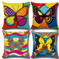 HKM-379795 Butterfly Pattern Cotton Linen Pillowcase, European Classical Cushion Cover 45x45cm