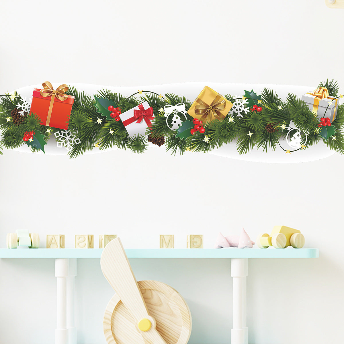 HKM-379795 Christmas Pine Branch Wall Sticker for Home Decoration, PVC, 16*59cm
