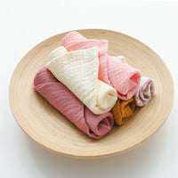 HKM-379923 Crepe Baby Gauze Saliva Towel Set - 5PCs in White, Yellow, Rainbow