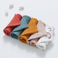 HKM-379923 Crepe Baby Gauze Saliva Towel Set - 5PCs in White, Yellow, Rainbow