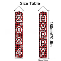 HKM-380115 New Year Festival Decorative Flag Banners - Happy 2024, 30x180cm, Spring Buds Material
