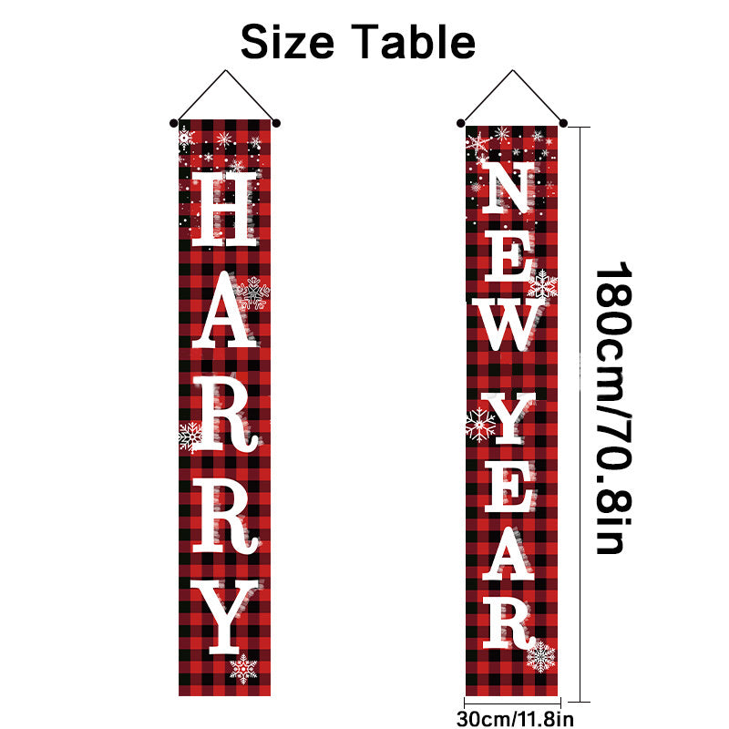 HKM-380115 New Year Festival Decorative Flag Banners - Happy 2024, 30x180cm, Spring Buds Material