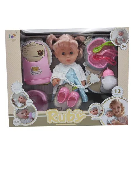 HKM-380307 12-Inch Soft Silicone Baby Doll with Diaper, Bottle, and Accessories for Ages 2-7