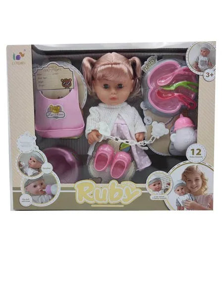 HKM-380307 12-Inch Soft Silicone Baby Doll with Diaper, Bottle, and Accessories for Ages 2-7