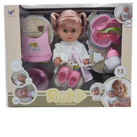 HKM-380307 12-Inch Soft Silicone Baby Doll with Diaper, Bottle, and Accessories for Ages 2-7
