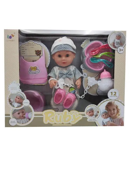 HKM-380307 12-Inch Soft Silicone Baby Doll with Diaper, Bottle, and Accessories for Ages 2-7