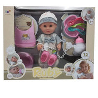 HKM-380307 12-Inch Soft Silicone Baby Doll with Diaper, Bottle, and Accessories for Ages 2-7