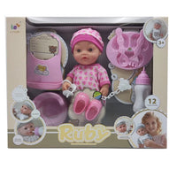 HKM-380307 12-Inch Soft Silicone Baby Doll with Diaper, Bottle, and Accessories for Ages 2-7