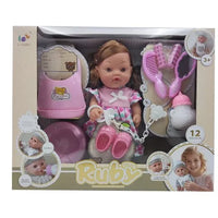 HKM-380307 12-Inch Soft Silicone Baby Doll with Diaper, Bottle, and Accessories for Ages 2-7