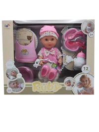 HKM-380307 12-Inch Soft Silicone Baby Doll with Diaper, Bottle, and Accessories for Ages 2-7