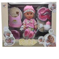 HKM-380307 12-Inch Soft Silicone Baby Doll with Diaper, Bottle, and Accessories for Ages 2-7