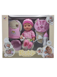 HKM-380307 12-Inch Soft Silicone Baby Doll with Diaper, Bottle, and Accessories for Ages 2-7