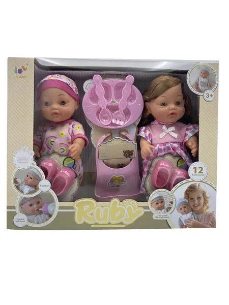 HKM-380307 12-Inch Soft Silicone Baby Doll with Diaper, Bottle, and Accessories for Ages 2-7