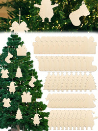 HKM-380307 20 Pcs Unfinished Wooden Christmas Ornaments for DIY Crafting - 4 Designs for Holiday Decorating