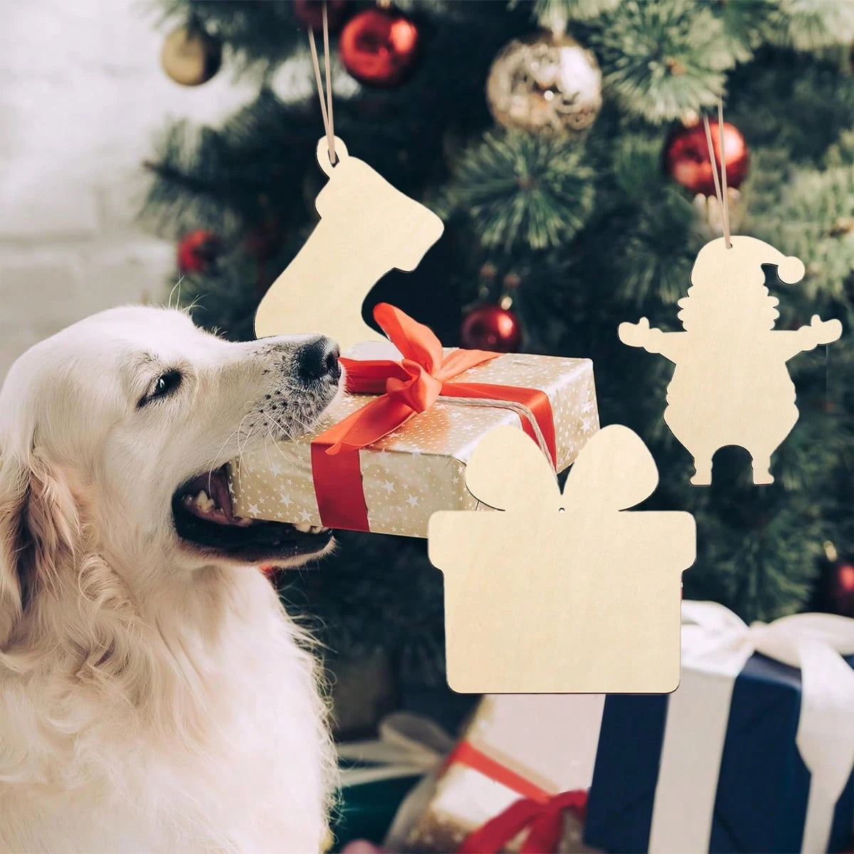 KTX-380307 20 Pcs Unfinished Wooden Christmas Ornaments for DIY Crafting - 4 Designs for Holiday Decorating