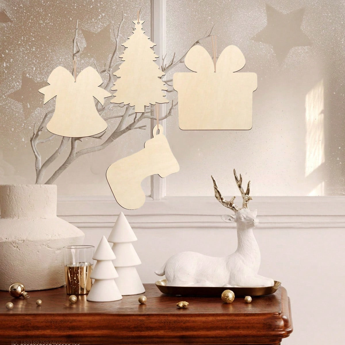 KTX-380307 20 Pcs Unfinished Wooden Christmas Ornaments for DIY Crafting - 4 Designs for Holiday Decorating