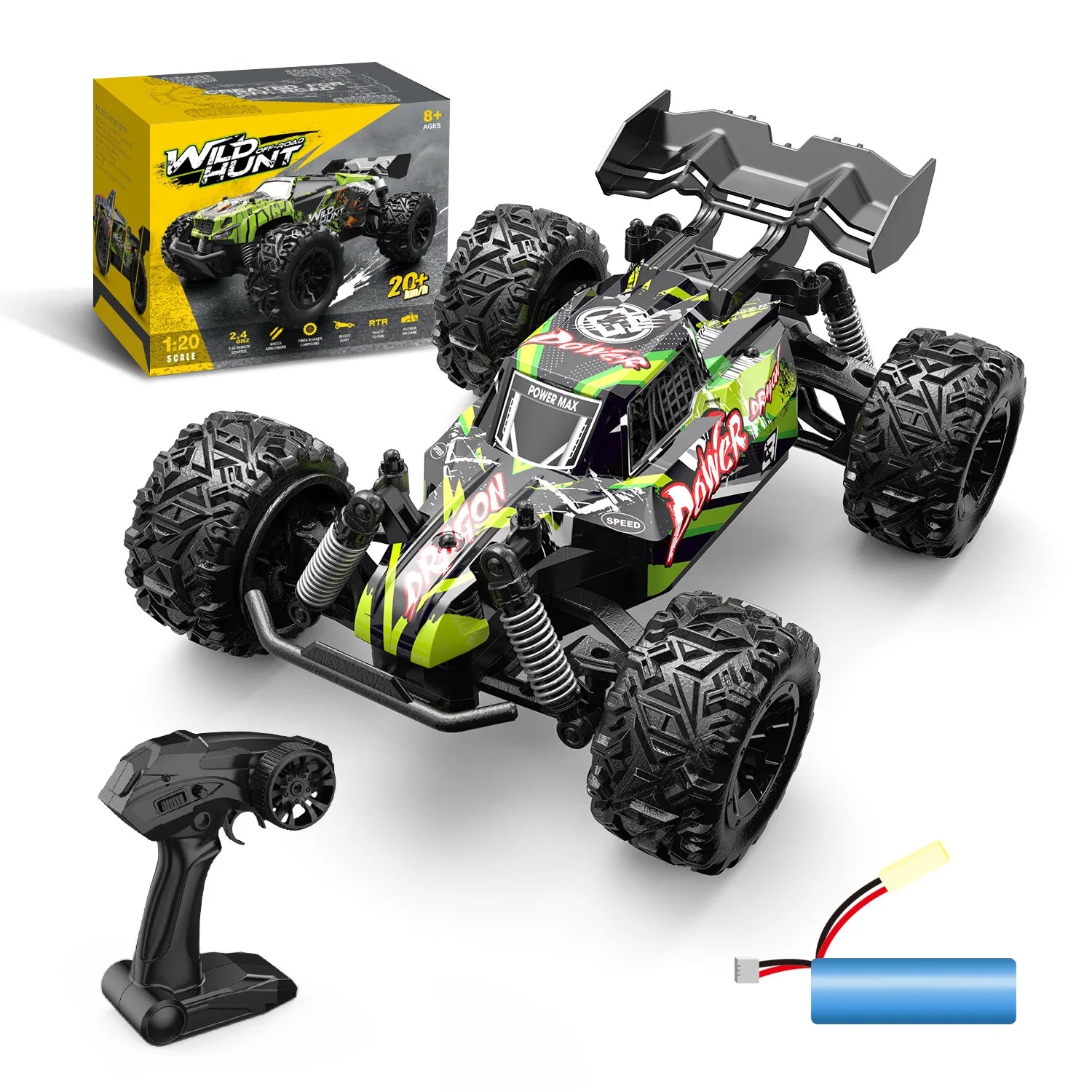 HKM-380499 High-Speed 1:20 4WD Off-Road Remote Control Car - 25km/h Performance, 50m Range, Ideal for Indoor and Outdoor Fun