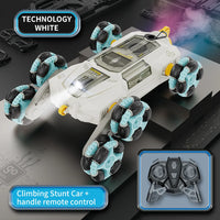 HKM-381075 6-Wheel Swing Arm RC Stunt Car with Music and Spray - Dual Remote Control for Indoor and Outdoor Fun