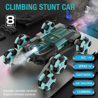 HKM-381075 6-Wheel Swing Arm RC Stunt Car with Music and Spray - Dual Remote Control for Indoor and Outdoor Fun