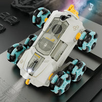 HKM-381075 6-Wheel Swing Arm RC Stunt Car with Music and Spray - Dual Remote Control for Indoor and Outdoor Fun