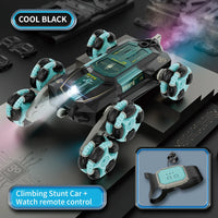 HKM-381075 6-Wheel Swing Arm RC Stunt Car with Music and Spray - Dual Remote Control for Indoor and Outdoor Fun