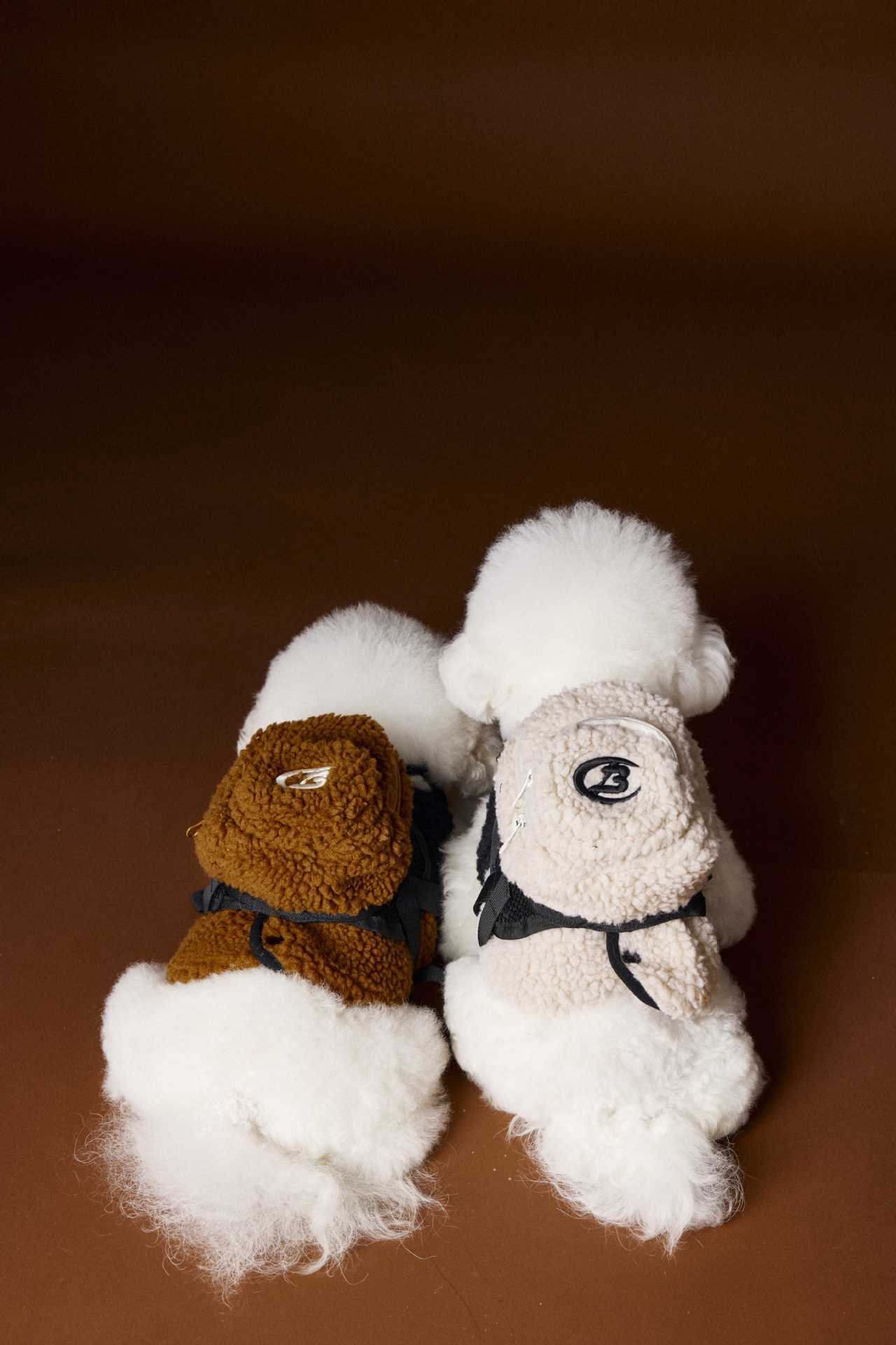 HKM-381139 Schnauzer Bichon Plush Sleeveless Velvet Vest in Coffee and Beige, Polar Fleece Pet Clothing