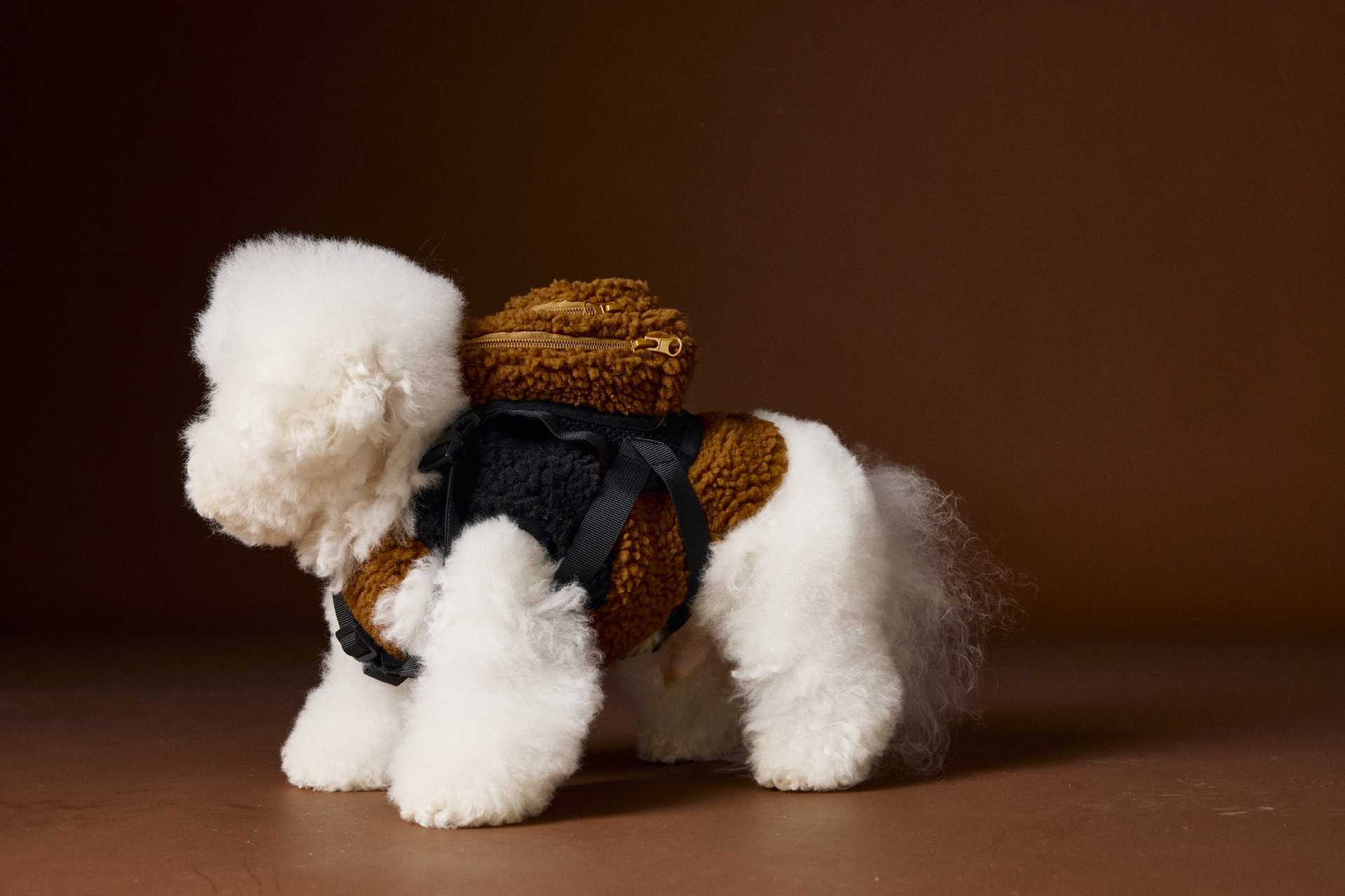 HKM-381139 Schnauzer Bichon Plush Sleeveless Velvet Vest in Coffee and Beige, Polar Fleece Pet Clothing