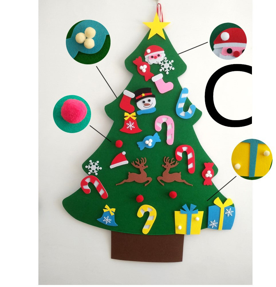 HKM-381267 DIY Felt Christmas Tree Kit with 32 Decorations for Kids' Creative Play