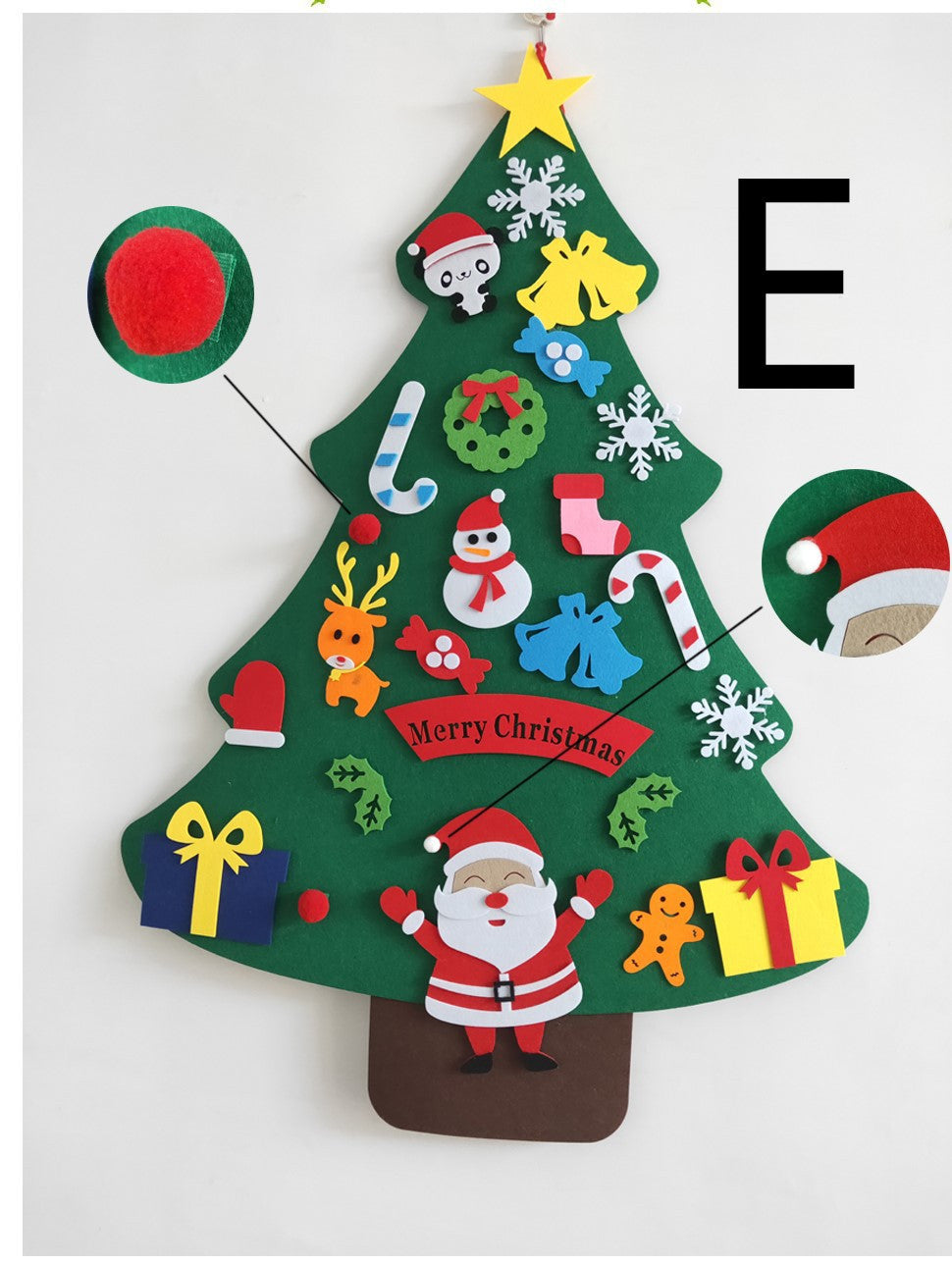HKM-381267 DIY Felt Christmas Tree Kit with 32 Decorations for Kids' Creative Play