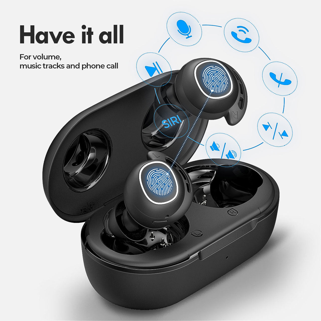 HKM-381331 Wireless Stereo Earplug Headphones with Call Function and 15m Bluetooth Range