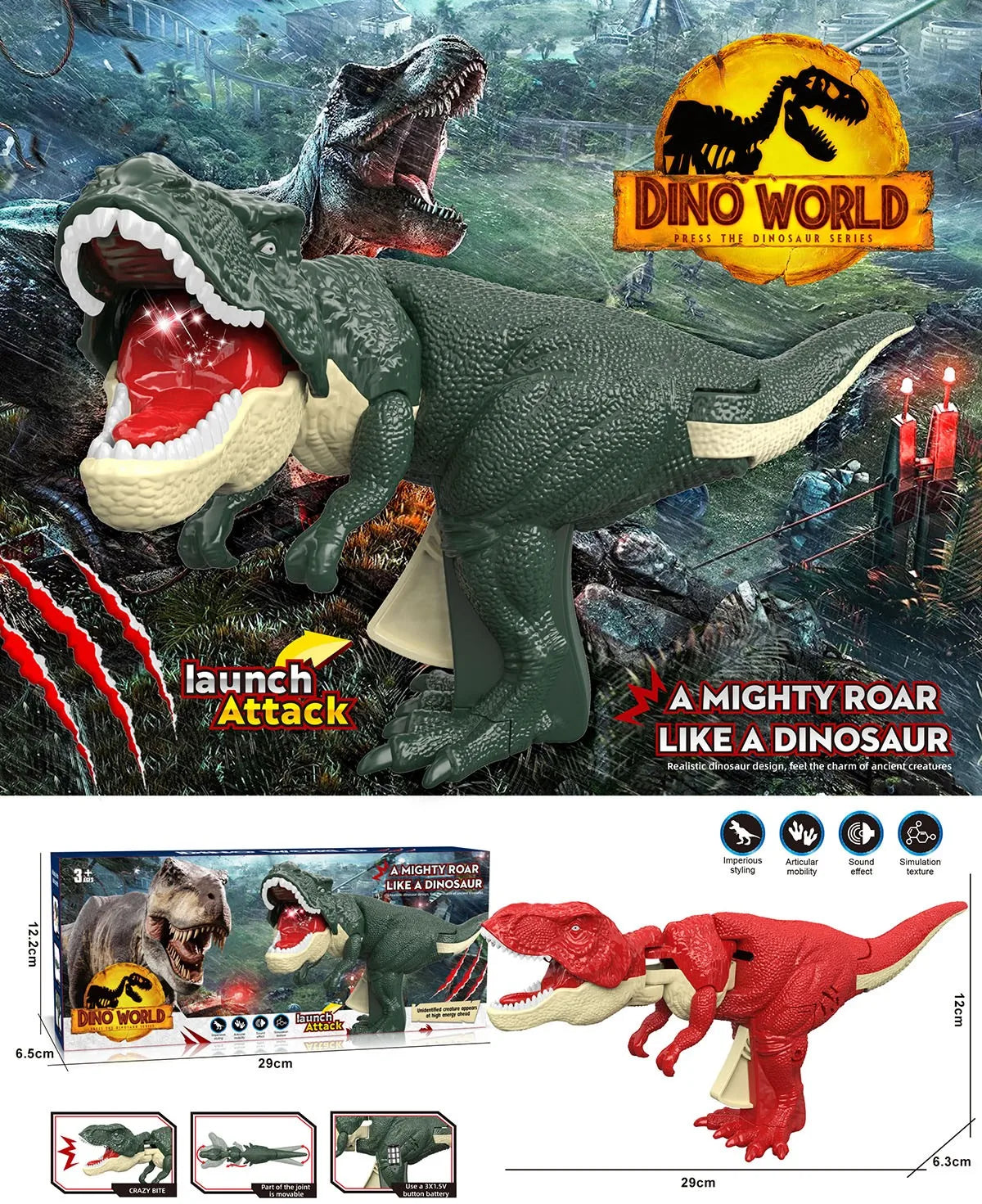 HKM-381459 Telescopic T-Rex Dinosaur Fidget Toy - 29cm Grabber Trigger Swing for Kids