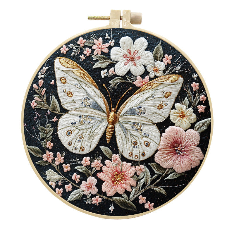 KTX-381651 DIY Butterfly Embroidery Fabric Art Material Kit - Includes 25cm Cloth and Frame