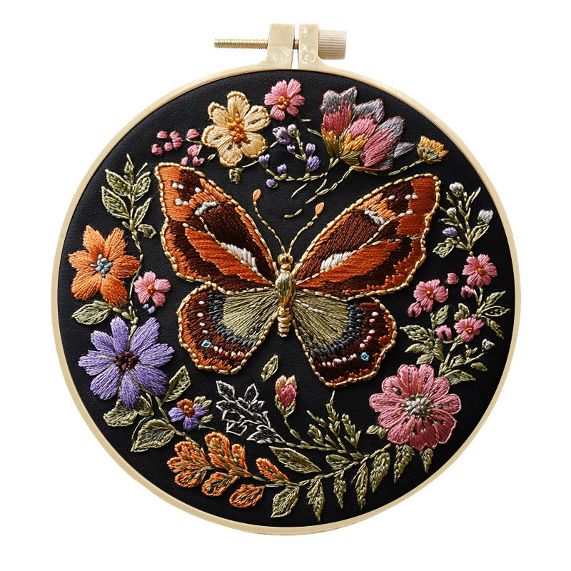 KTX-381651 DIY Butterfly Embroidery Fabric Art Material Kit - Includes 25cm Cloth and Frame