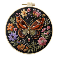 HKM-381651 DIY Butterfly Embroidery Fabric Art Material Kit - Includes 25cm Cloth and Frame