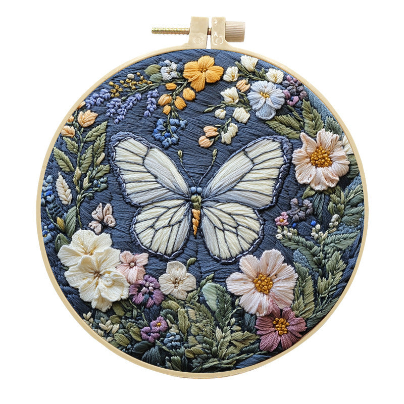 KTX-381651 DIY Butterfly Embroidery Fabric Art Material Kit - Includes 25cm Cloth and Frame