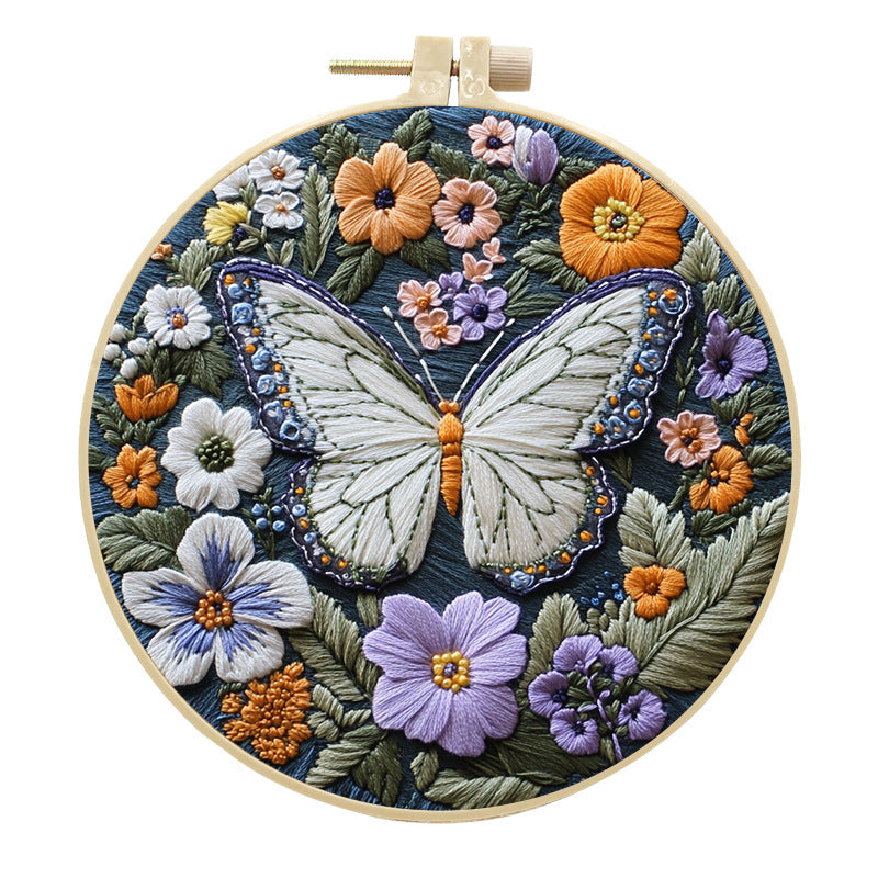 KTX-381651 DIY Butterfly Embroidery Fabric Art Material Kit - Includes 25cm Cloth and Frame