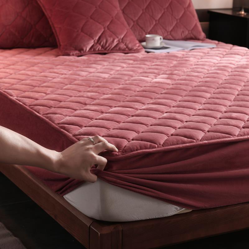HKM-381651 Quilted Crystal Velvet Bed Sheet Cover - Non-Slip & Warm for Standard and Heightened Mattresses