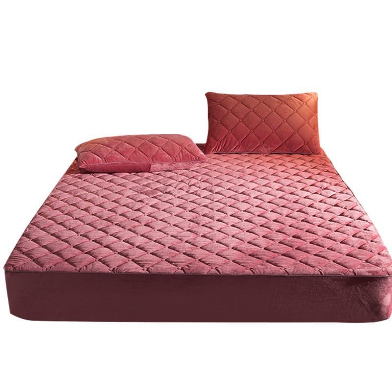HKM-381651 Quilted Crystal Velvet Bed Sheet Cover - Non-Slip & Warm for Standard and Heightened Mattresses