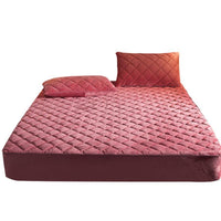 HKM-381651 Quilted Crystal Velvet Bed Sheet Cover - Non-Slip & Warm for Standard and Heightened Mattresses