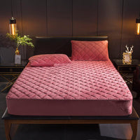HKM-381651 Quilted Crystal Velvet Bed Sheet Cover - Non-Slip & Warm for Standard and Heightened Mattresses