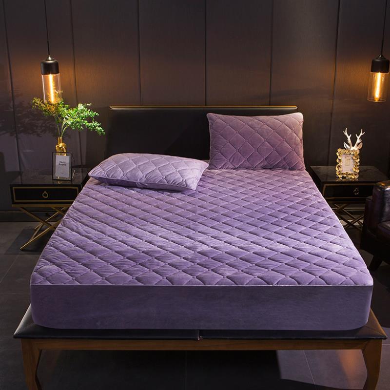 HKM-381651 Quilted Crystal Velvet Bed Sheet Cover - Non-Slip & Warm for Standard and Heightened Mattresses