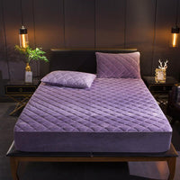 HKM-381651 Quilted Crystal Velvet Bed Sheet Cover - Non-Slip & Warm for Standard and Heightened Mattresses